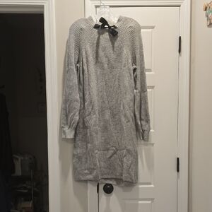 Gray Women's Sweater Dress with Bow Detail